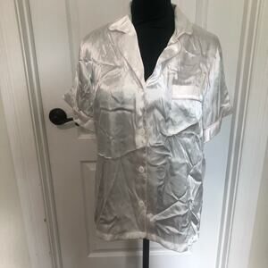 Linea Donatella White Satin Bride Sleep Shirt‎ Pink Trim Rhinestone BDE046 Small